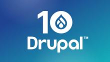Logo drupalu zapracované do textu Drupal 10.